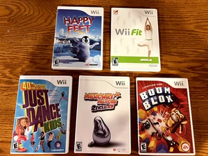 Wii games lot of 5 (Boom Blox, Fit, Mercury Meltdown, Happy Feet, Just Dance K) - Picture 1 of 4