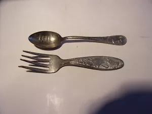Collectible Vintage Kids Metal Fork & Spoon Set - Very good - $7 s/h - Foto 1 di 5