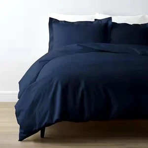 Company Cotton Navy Solid 300-Thread Count Cotton Percale Twin XL Duvet Cover - Picture 1 of 3