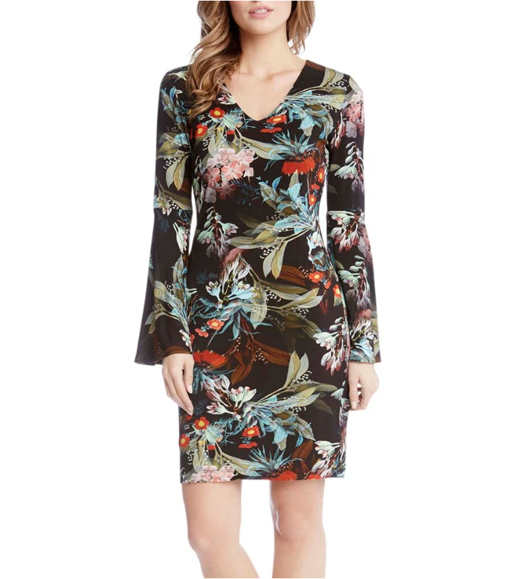 Karen Kane Black Blue Floral Career Shift Dress Size M