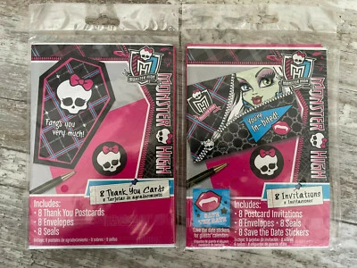 Monster High Invitations & Thank You Cards (8 Count) w/ Envelopes Seals Stickers - Image 1 of 2