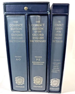 The Compact Edition of The Oxford English Dictionary 1980 3 Vol Case Magnifiers - Picture 1 of 24