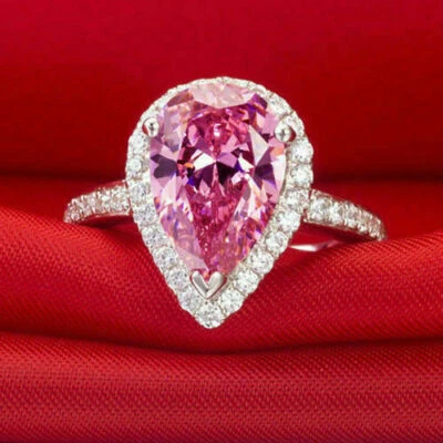 Anillo de compromiso con halo de zafiro rosa de 2,50 quilates creado en labor... - Imagen 1 de 3