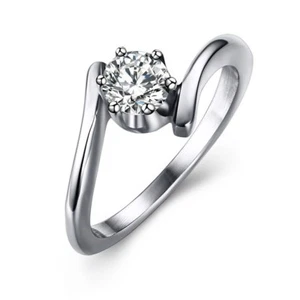 Anillo de compromiso de acero inoxidable de corte redondo de 1,5 quilates talla 5-9 - Imagen 1 de 7
