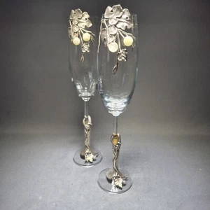 Par de copas de flautas de champán de plata de ley de diseñador vintage - Imagen 1 de 24