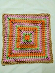 Vintage Crochet Pillow Case Cover Cushion Orange Square Sofa Home Decor Cotton - Picture 1 of 11