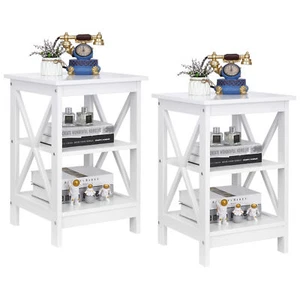 2 PCS End Table 3 Tier Side Table Beside Bed Saving Space Bedroom Living Room - Picture 1 of 13