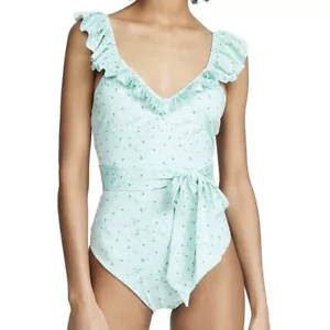 LOVESHACKFANCY Womens Opal Suit Mineral One Piece Nylon Swimsuit Green - Picture 1 of 8