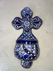 Talavera Pottery Wall Cross Mexican Holy Water Religious Ceramic Art 11” tall - Picture 1 of 7