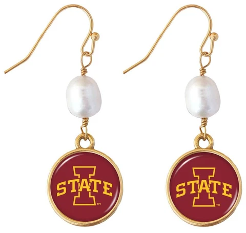 Iowa State Cyclones Diana Gold and Pearl Dangle Earrings Jewelry Gift Red ISU Cover