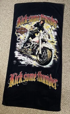 Toalla de playa Harley Davidson Kick Some Thunder vintage años 80 motocicleta Foto 1 de 4