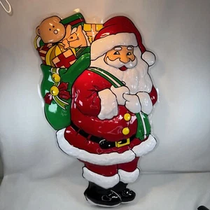 Vintage 3D Molded Plastic Santa Merry Christmas Decoration Wall Hanging 21" - Bild 1 von 4