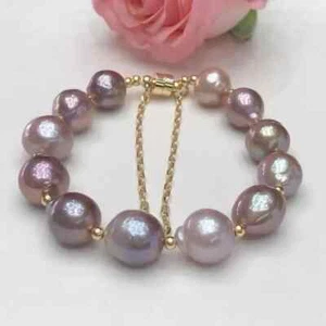 Nuevo Brazalete Perla Púrpura Mar del Sur Natural 11-12mm Plata - Imagen 1 de 4