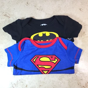 DC Heroes Bodysuits Superman Batman Muscles Halloween Snap Crotch 0-3 months - Picture 1 of 8