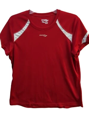 Saucony Mujer Camiseta Atlética Top XL Rojo Malla Blanco Acentos Foto 1 de 4
