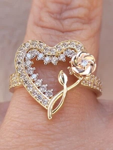 Big Solid 14k rose yellow Gold flower Heart ring size 6789 10  - Picture 1 of 14