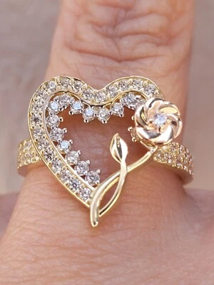 Big Solid 14k rose yellow Gold flower Heart ring size 6789 10  - Image 1 of 4