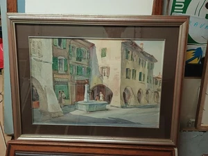 QUADRO DISEGNO ACQUERELLO SVIZZERA COPPET 1965 SWITZERALD DISEGNO SCENA PAESE - Imagen 1 de 8
