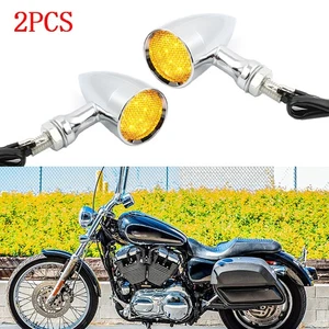 2x Luz ámbar intermitente LED Bullet para Harley Dyna Sportster Softail Bobber - Imagen 1 de 9