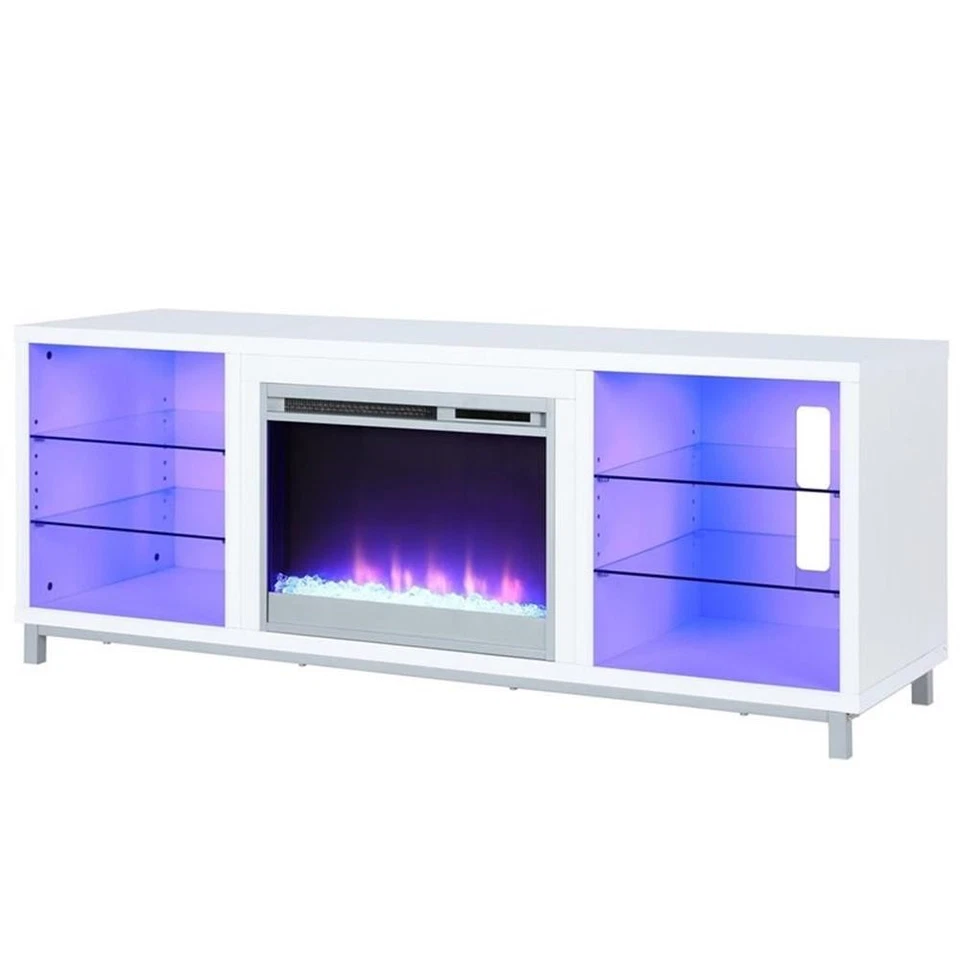 Ameriwood Lumina 1822096COM TV Stand Fireplace Rack - White