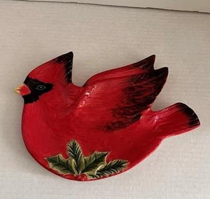 Cardinal Bird Shaped Decorative Plate Ceramic Susan Winget Winter Song - Picture 1 of 2