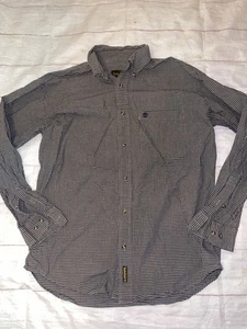 Mens Medium Timberland Navy & Beige Button Down Shirt  - Picture 1 of 3