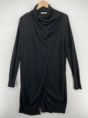 ZARA KNIT Suéter Mujer M Plumero Cárdigan Un Botón Envoltura Viscosa Nylon Negro Foto 1 de 4