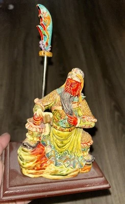 Guan Gong GuanYu Yun Chang War God Statue Old China 5”x6”Porcelain Hand Painted - Image 1 of 4