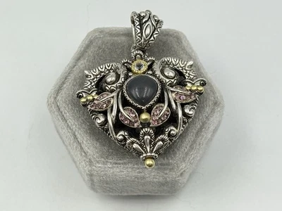 Barbara Bixby Sterling Silver 18k Gold Pink White Topaz Hematite Heart Pendant - Image 1 of 4