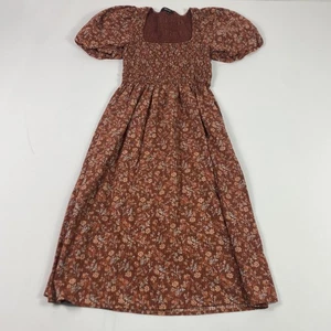 Madewell Kleid Damen 6 braun Blumen gesmokt Puffärmel Midi Taschen seitlicher Reißverschluss - Bild 1 von 9