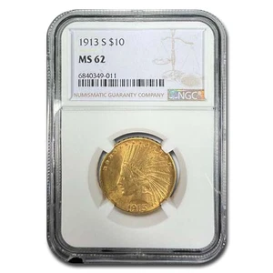 1913-S 10 $ Indian Gold Eagle MS-62 NGC - Bild 1 von 3