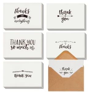 48 Pack Black and White Thank You Cards with Kraft Paper Envelopes, 4 x 6 in - Picture 1 of 8