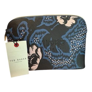 Ted Baker WXG-Denton Blue Black Graphic Floral Cosmetic Bag NWT - Picture 1 of 7