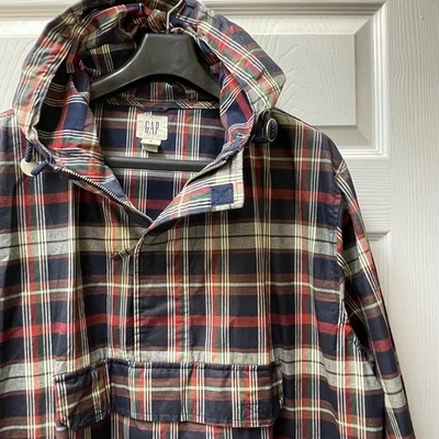 Vintage Gap Men's Medium Red Plaid Anorak Hooded Windbreaker Outdoor 90's Cotton - Image 1 of 4
