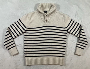J. Suéter Crew Tejido Chal Cuello Suéter Para Hombres Botón Rayas Preppy Dinero Antiguo  - Imagen 1 de 16