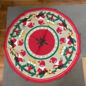 Vintage Linen Painted Christmas Tree Skirt 41” Round Scandinavian Gnomes Sweden - Picture 1 of 7
