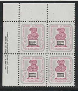 1967 Canada SC# 470 UL - Votes for Women - Plate Block M-NH Lot # 348 - Picture 1 of 1