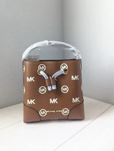 Michael Kors Mercer Small Luggage Embossed Drawstring Bucket Messenger Bag - Picture 1 of 4