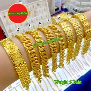 Thai Gold Plated 24k Solid Bracelet Yellow Chain Pendant Weight 5 Baht Jewelry - Picture 1 of 18