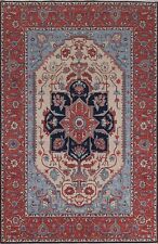 Geometric Heriz Serapi Ivory/ Red Turkish 7x10 Area Rug Hand-knotted Wool Carpet
