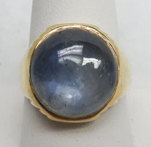 ANILLO DE ZAFIRO CABUJÓN DE ORO 14K Y 24ct vintage para hombre talla 10 - Imagen 1 de 5