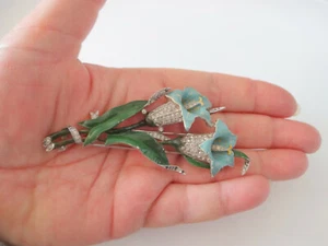 Broche Mark Crown Trifari con clip de piel estrás flores azules RARO - Imagen 1 de 12
