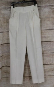 VINTAGE Michele Womens Sz 13/14 Pleated High Rise Linen Pull On Pants White - Picture 1 of 10