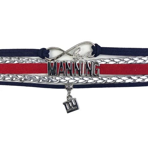 New York Giants Eli Manning Infinity Jewelry Bracelet NFL Charm Faux Leather Cover