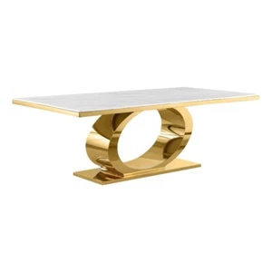 Best Quality Furniture 87x44" Marble/Stainless Steel Dining Table in Gold/White - Picture 1 of 3