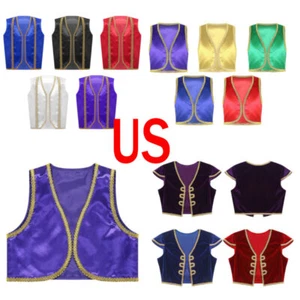 Kids Boys Girl Arabian Prince Costume Open Front Shiny Vest Halloween Cosplay - Picture 1 of 140