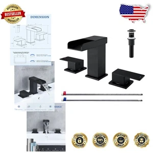 Stylish Matte Black Widespread Bathroom Faucet - 8" Dual Handle Waterfall Design - Picture 1 of 10