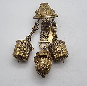 QUALITY 18TH CENTURY ANTIQUE GILT METAL 3 PIECE CHATELAINE CIRCA 1770 - Picture 1 of 7