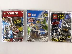 Lot of 3 Lego Minifigures Lego City Policeman,Ninjago Cole,Batman DC Sealed