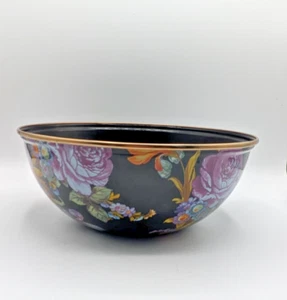 Mackenzie Childs Black Flower Market Medium Everyday Bowl Colorful Floral 9.5" - Picture 1 of 9